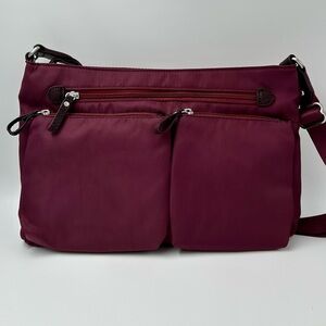 Osgoode Marley Zip Top Crossbody Bag Nylon Leather Trim Raisin Purple NWT